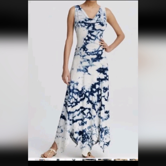 Mindset By XCVI Tie-Dye Sleeveless Maxi Dress S 100% Cotton Blue & White - Picture 1 of 10